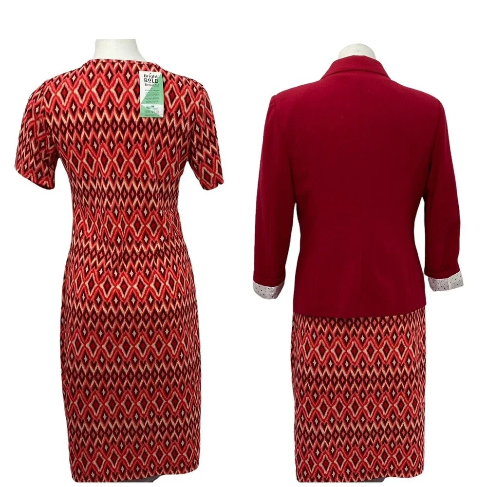 Lot of 2 Dress Blazer Combo Size Large Kensie Midi Knit Short Sleeve Red